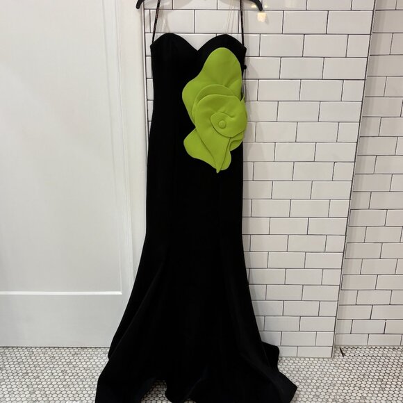 MNM Couture Strapless Mermaid Gown in Black with Green Flower - Picture 3 of 6